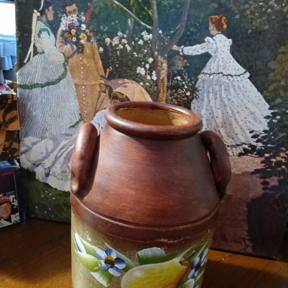 Pier 1 Decorative Hand Painted Clay Vase🍐🍋Size 6"×9" Fruit &Floral Pottery🍍🍒 - Picture 3 of 16